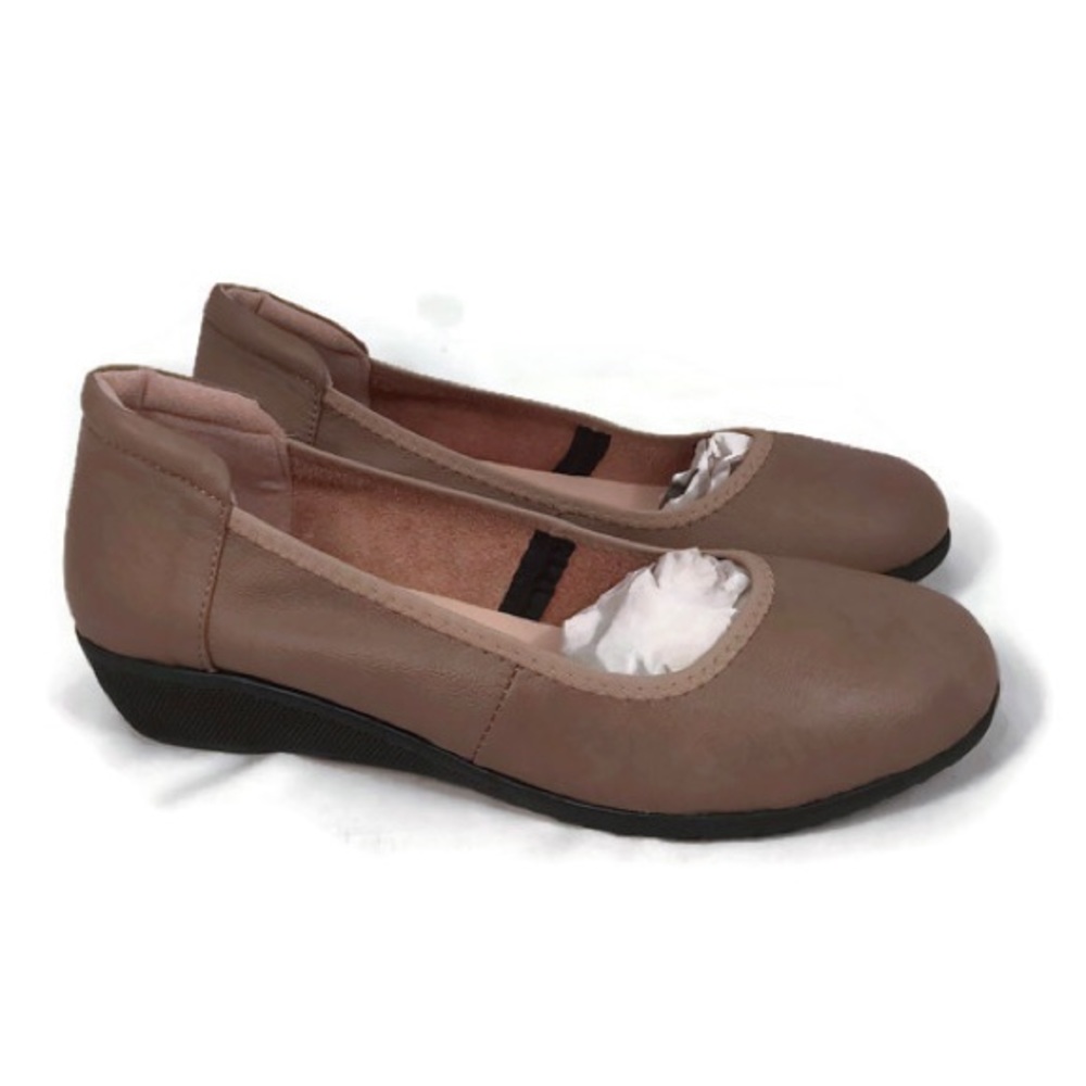 Hin Rui Wedge Flat Shoes Tan Leather Slip On